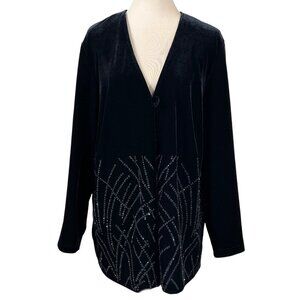 Ronni Nicole Black Holiday Velour Silver Sparkle Sequin Jacket Size 1X